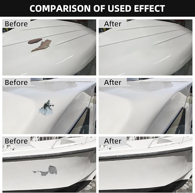 Globalcom Fiberglass Boat Repair Kit White, Gel Coat Repair Kit for Boats, Marine Fiberglass Repair Kit for Boats, Epoxy Filler for Boats, Fiberglass Repair Kit Fix Holes Chips Pit Cracks