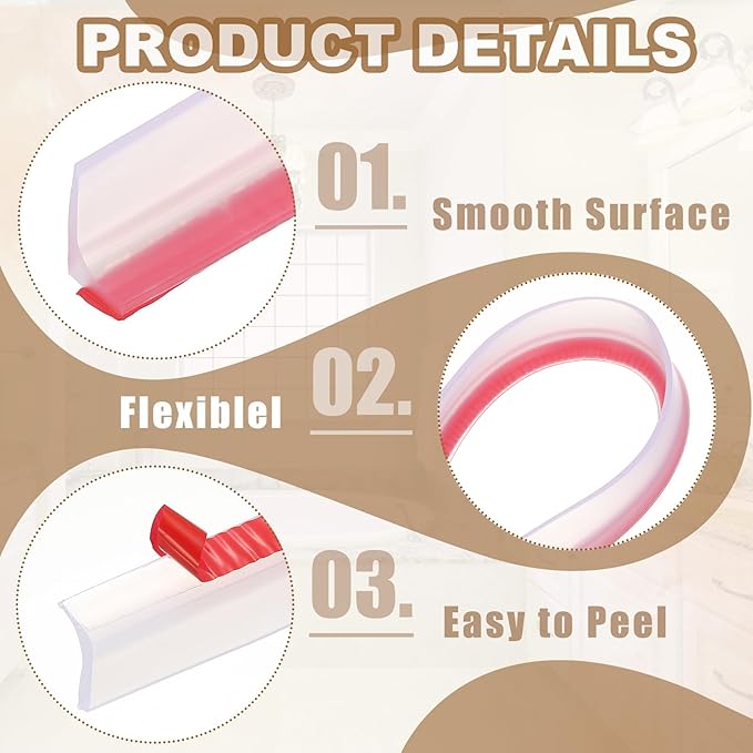 PATIKIL 79 Inch Collapsible Shower Threshold Water Dam Guard, Shower Stopper Barrier Self Adhesive Sink Splash Guard for Frameless Shower Door Bottom, Clear (1.2"Wx0.6"T)