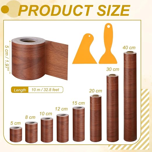 PATIKIL Wood Grain Repair Tape, 2" x 33' Self Adhesive Realistic Wood Tape with Scraper Durable Repair Patch for Furniture Floor Window Door Table DIY Home Decor, Brown Wood Grain