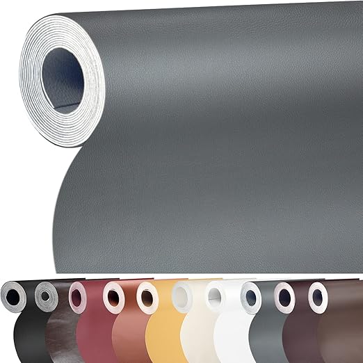 Leather Repair Patch 17X158 inch Large Self-Adhesive Leather Repair Tape, Reupholster Leather Patches for Furniture Couch Chairs Car Seat (Grey, 17x158 inch)