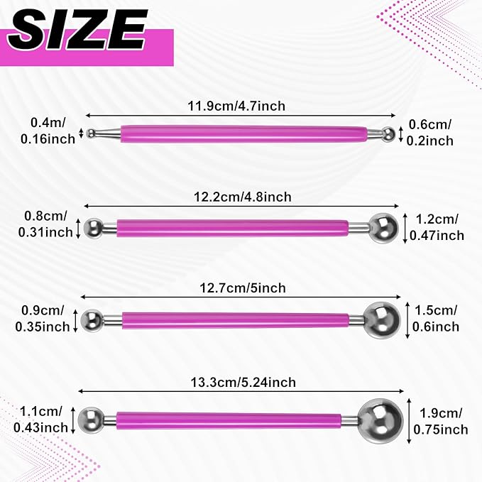 LEONTOOL Clay Tools Kit 4 Pcs Double Ended Metal Ball 8 Sizes Ball Model DIY Tool Dotting Modeling Clay Indentation DIY Ceramics Pottery Carving, Tile Caulk Finishing Concrete Countertop Caulking Tool