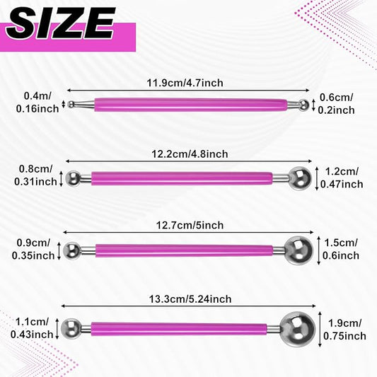 LEONTOOL Clay Tools Kit 4 Pcs Double Ended Metal Ball 8 Sizes Ball Model DIY Tool Dotting Modeling Clay Indentation DIY Ceramics Pottery Carving, Tile Caulk Finishing Concrete Countertop Caulking Tool