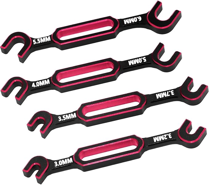 4PCS Wrench 3.0/3.2/3.5/3.7/4.0/5.0/5.5/6.0mm Turnbuckle Nut Ball Joint Remover with RC Magnetic Screw Tray for RC Car Boat Model Repair Tool Kit (Red)
