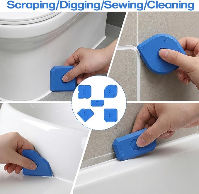 10 Pcs Plastic Caulking Tool Set, Caulk Tool Sealant Finishing Kit, Multi-Edge Applicator Smoother, Caulk Remover Grout Scraper, Reusable for Kitchen Bathroom Tile Floor Window Sink Sealing (Blue)