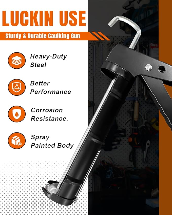 Holothurian Caulking Gun, Caulk Gun No Drip,Sealant Finishing Tool Grout Scraper for Kitchen Bathroom Window Sink Joint, 1/10 Gallon Cartridge, 10:1 Thrust Ratio, Black