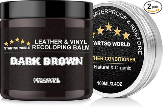 STARTSO WORLD 200Ml Leather Recoloring Balm with 100ML Leather Conditioner, Dark Brown Leather Repair Kit for Furniture, Leather Dye, Leather Scratch Repair, Leather Couch Paint