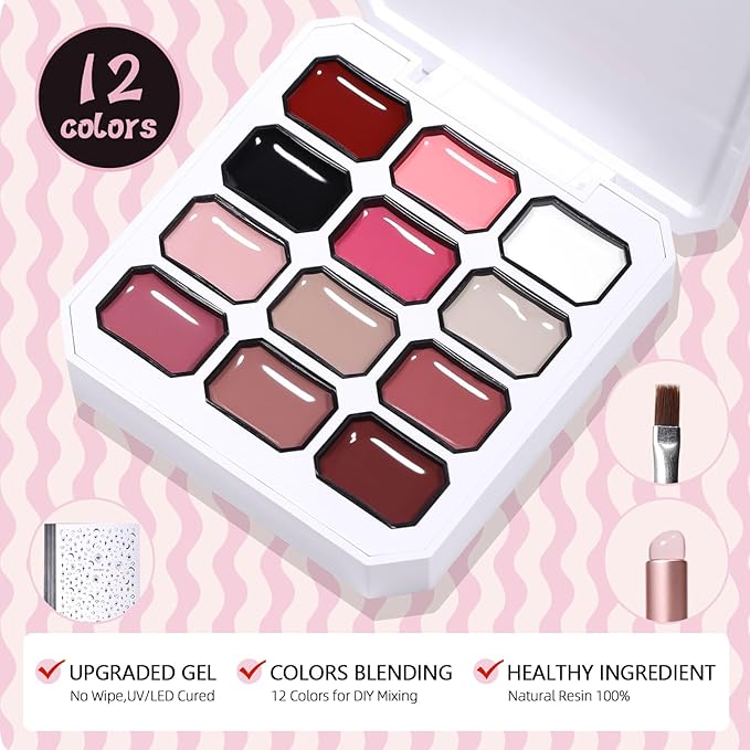 12 Color Patting Nail Gel Polish Kit, Ombre Painting Gel Palette with Brush & Silicone Patting Pen & Nail Art Stickers - UV/LED Curing for Gradient Nails, Beginner Friendly DIY Manicure Set
