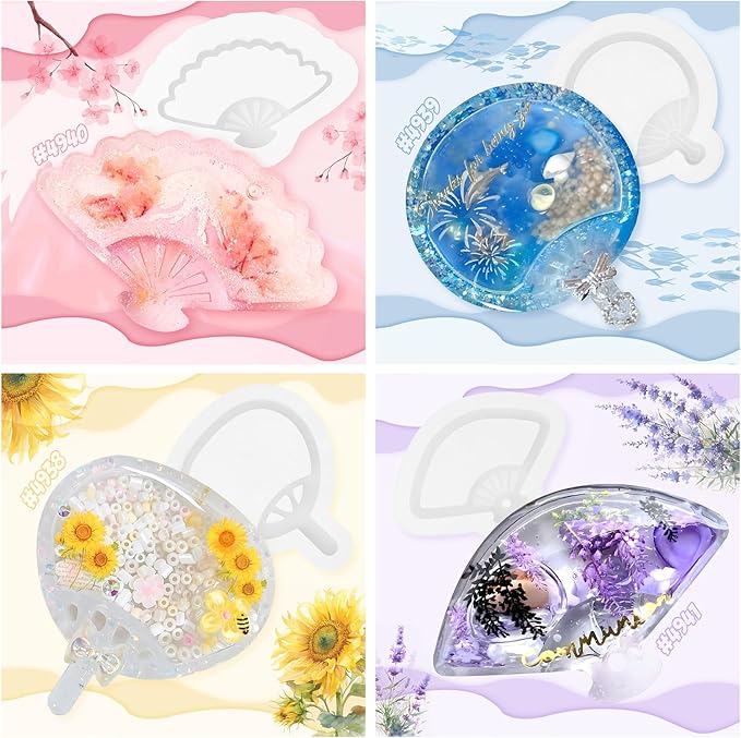 Resin Shaker Molds Hand Fan Set with Films for Kawaii Keychain Charms