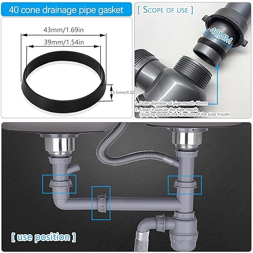 6PCS Kitchen Sink Drain Seal Kit, 1.77 inch/45mm Rubber Gasket for Odor Siphon & Inclined Sliding Joint