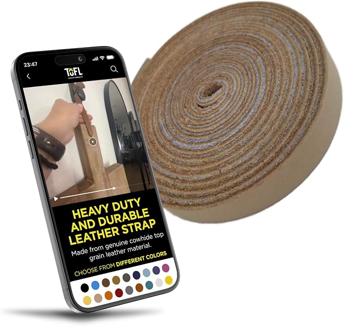 TOFL 3/8" Wide Flat Leather Cord – 72" (6 Feet) Long × 1/8" Thick (7-8oz) | Real Cowhide Leather Strips for Crafts | Natural