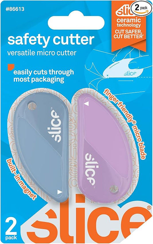 Slice Micro Safety Cutter | Safe Ceramic Box Cutter Lasting 11x Longer than Metal | Keychain Box Opener | Combo Pack | Sky + Lavender