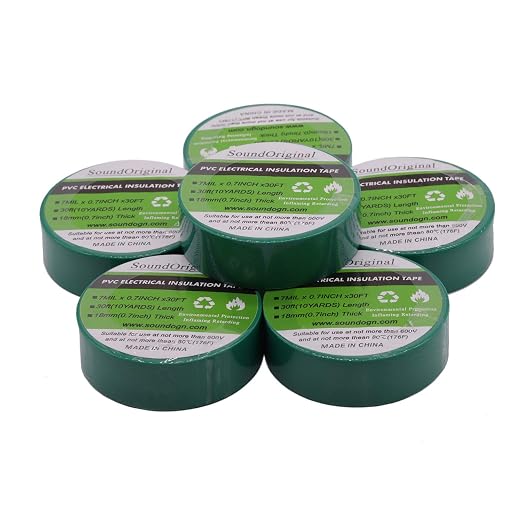 Electrical Tape 6 Pack 3/4-Inch by 30 Feet, Voltage Level 600V Dustproof, Adhesive for General Home Vehicle Auto Car Power Circuit Wiring Green (30Ft Green)