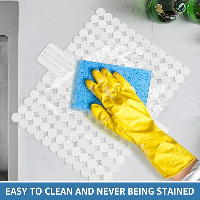 Bligli Plastic Sink Saddle, Sink Divider Mat with Strong Suction Cups, Kitchen Divided Sink Protector Mat for Glassware Dishes, Easy to Clean and No Smell, 9.5" x 12", White