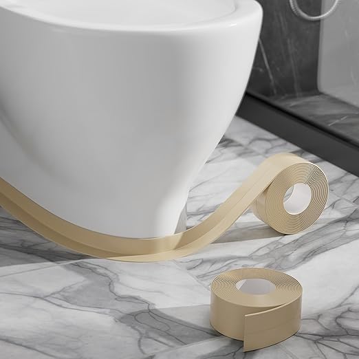 Dstorelhp 2 Rolls Beige Caulk Tape Waterproof Self Adhesive, Decorative Caulking Tape for Kitchen, Countertop, Bathroom, Sink, Bathtub, Toilet, Shower (1.5" x 10.5Ft)