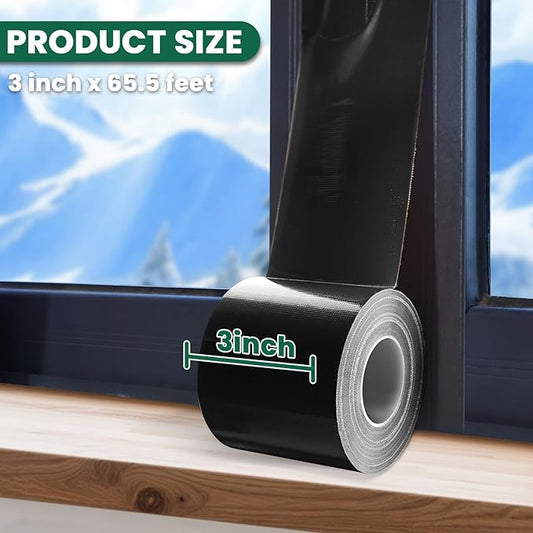 Window Sealing Tape, Window AC Insulation Air Conditioner Sealing Around Frame, 3 inch X 65.5 FT, Blocker for Cold Heat Air, Waterproof Tape for Repair, Heavy Duty No Residue (Black)