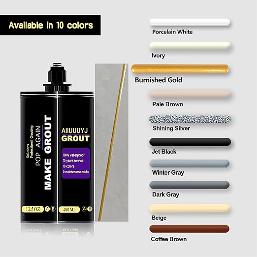 Epoxy Grout Gold 13.5 fl oz ｜Water & Stain Resistant & Zero Maintenance｜1:1 Auto-Mix Technology｜24hr Ready-to-Use｜Perfect for Shower Kitchen Pool | 10 Pearl Finishes for Tile & Stone