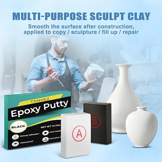 Black Epoxy Putty 14oz High Strength Filler Metal Wood Tile Ceramic | Strong bonding, fast cure, fits metal wood tile ceramic, moldable sculpt fill clay, waterproof putty stops leaks permanently