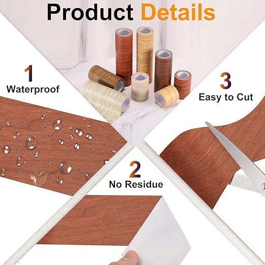 PATIKIL Wood Grain Tape 4.7" x 32 ft, Self-Adhesive Wood Texture Repair Tape Realistic Wooden Effect Patch for Furniture Cabinets Floor Walls, Red Brown