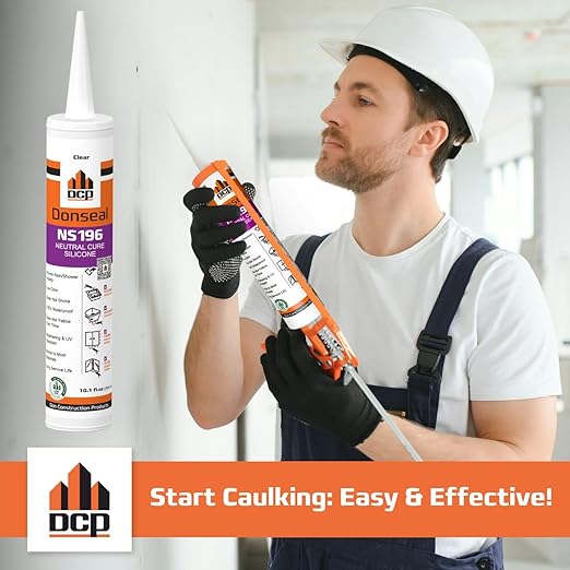 DCP Donseal NS196 Silicone Caulk Sealant 1 Pack – 100% Silicone Tube for Bathroom, Kitchen, Outdoor, Bathtub and Window Seal, 10.1 fl oz – Clear