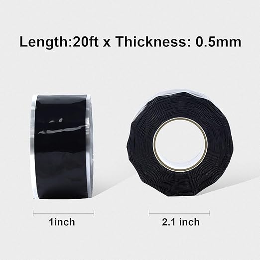 SIKEDEPRO Seal Self Fusing Silicone Tape, 2 Rolls 1inx10' Weatherproof Pipe Repair Tape, Heavy Duty and Leak Proof Rubber Pipe Tape，Flex Seal Tape for Emergency Pipeline Repair/Cable Bandage/（Black）