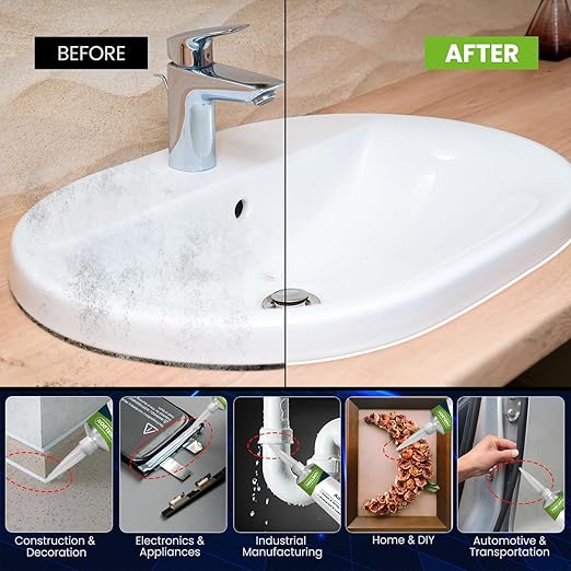 SHIELDOM RTV Silicone Adhesive Sealant 100% Silicone Sealer All-Purpose Caulk Waterproof Stronger Adhesion, Shrink & Crack Proof Caulking for Car, Kitchen, Window, Bathroom, Door (Clear, 3.4 Fl. Oz.)
