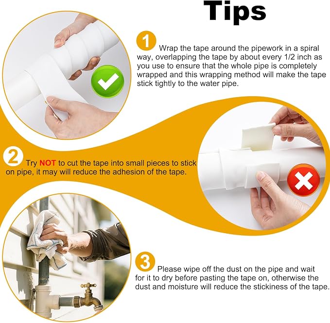 DEMEDO Pipe Insulation Tape, Pipe Wrap Insulation Foam Tape Self Adhesive, Outdoor Water Pipe Insulation Roll for HVAC, AC Line Insulation, 6 inch x 16.5 FT Heat Tape for Water Pipe, White