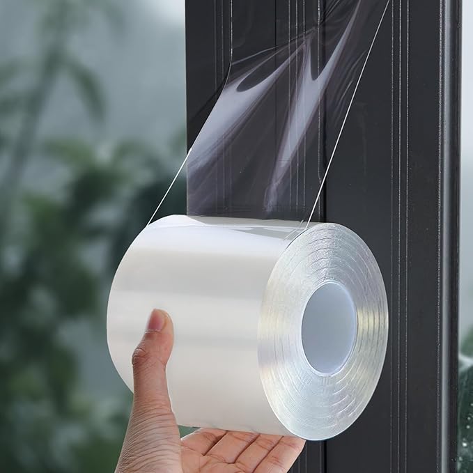 Window Sealing Tape, Window AC Insulation Sealing Around Frame Draft, 3 inch X 33 FT, Blocker for Cold Heat Air, Waterproof Tape for Repair, Heavy Duty No Residue (Clear)
