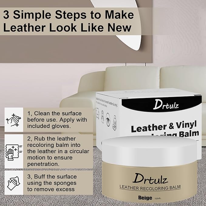 Leather Recoloring Balm, Leather Color Restorer Conditioner, Leather Restorer for Couches Paint, Leather Scratch Remover, Scratch Leather Faded Repair Kits for Vinyl Furniture (Beige, 75ML)