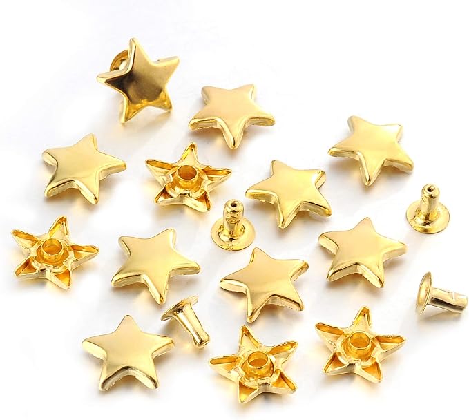 100 Sets 12MM Gold Star Rivets for Leather Star Rivet Studs Garment Rivets Leather Rivets Studs and Spikes for Leather Craft Clothing Bags Belts Dog Collar Shoes DIY Rivets 15/32 Inch