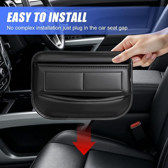 Premium Leather Car Seat Gap Filler Organizer, Universal Fit | Prevent Item Drops; Durable Waterproof Leather; Tool-Free Universal Fit; Extra Storage