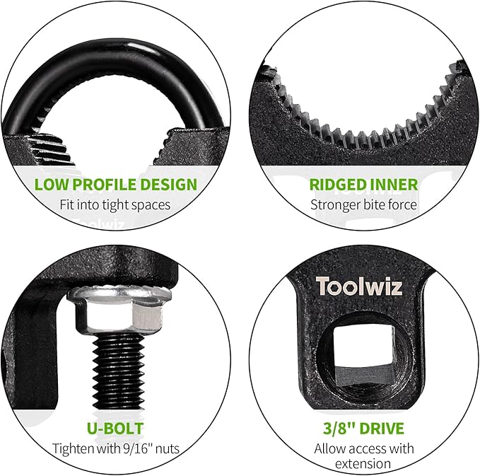 Toolwiz Inner Tie Rod Removal Tool - 3/8” inch Universal Low Profile Tool 30-42mm with Non-Slip Teeth for Easy Inner Rod Removal and Installation, U-Wrench for Car Truck Vehicle Automotive Repair