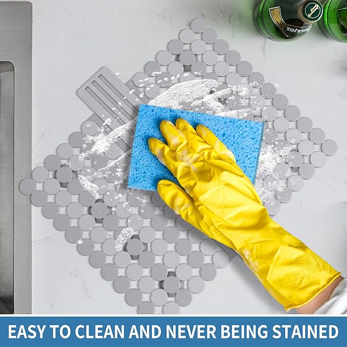 Bligli Plastic Sink Saddle, Sink Divider Mat with Strong Suction Cups, Kitchen Divided Sink Protector Mat for Glassware Dishes, Easy to Clean and No Smell, 9.5" x 12", Grey