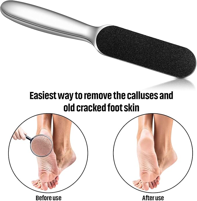 Mudder 2 Pieces Stainless Steel Pedicure Foot File Callus Remover Foot Scrubber Rasp with 20 Replaceable Coarse/Fine Double Side Reusable Pads for Care Cracked Skin Callus Remover Tool(Silver)