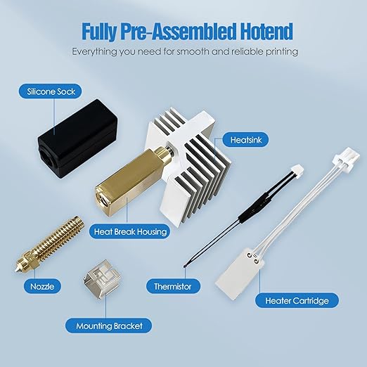 Hotend Kit for Elegoo Centauri Carbon, Fully Pre-Assembled Replacement Hotend with 0.4mm Brass Nozzle, Silicone Socks & Nozzle Wipers Included - 3D Printer Accessories