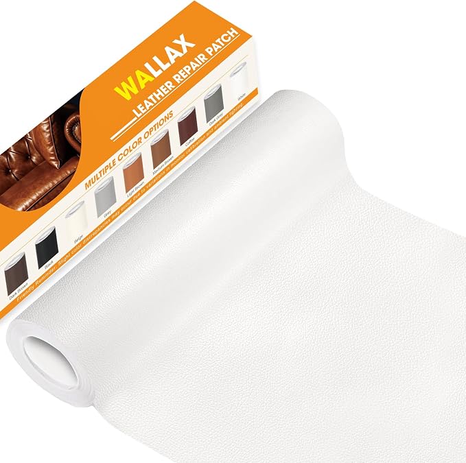 WALLAX Leather Repair Patch, 4 x 79 Inches Self Adhesive Leather Repair Tape for Furniture, Couch, Sofa, Car Seats, Office Chair, Car Interior, Upholstery, Vinyl Repair Kit (White)