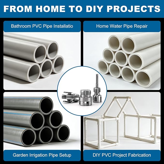 3PCS PVC Pipe Threading Tool Set for 1/2″ 3/4″ 1″ Pipes - Dual Internal & External Threader, Carbon Steel & Drill Compatible for Plumbing DIY