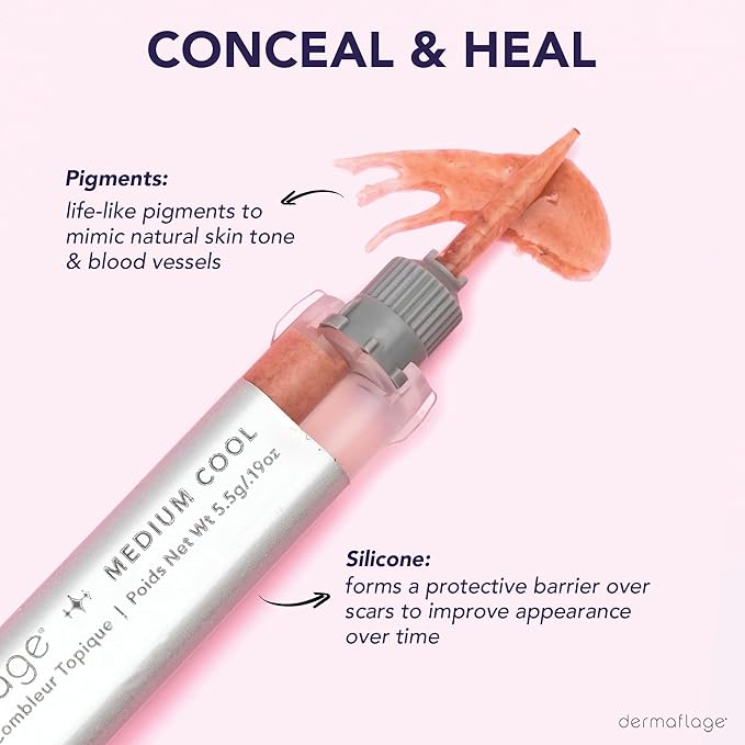 Dermaflage Scar Filler Kit - Medium Cool - Deep Scar Cover and Waterproof Concealer for Acne Scars Wrinkles, and Ice Pick Scars Makeup, 1 mo supply