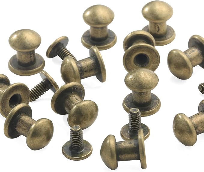 YORANYO 30 Sets 8MM Round Head Button Stud for Leather Chicago Screws Spikes and Stud Leather Rivets Screws Button Rivets for Repair and Decorate Clothing Shoes Belts Bags Dog Collars (Bronze)