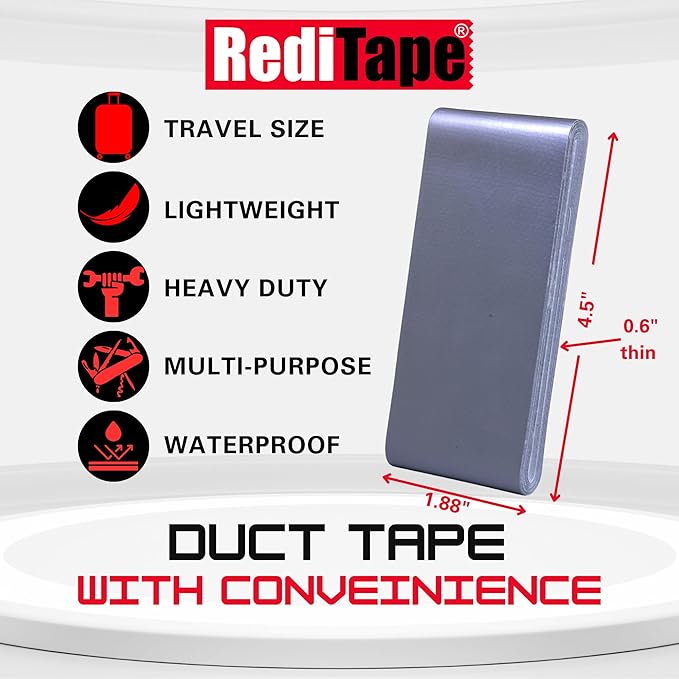 Travel Size Pocket Duct Tape 2-Pack – Compact Flat Small Mini Rolls - for Repairs Camping Emergency Gear EDC DIY Crafts - 1.88 inch x 5 Yards per Pack (Twin Silver)