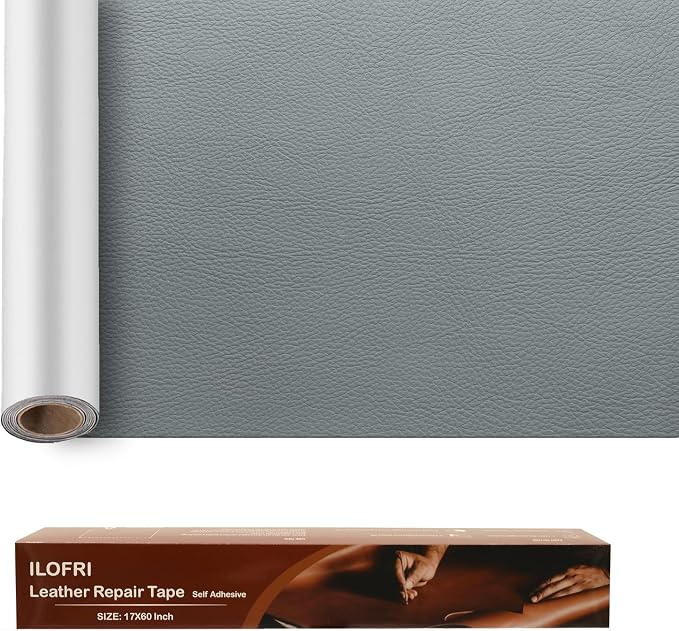 ILOFRI 16x30'' Self Adhesive Leather Repair Patch Tape, Vinyl and Leather Repair Kit for Couches, Furniture, Car Seat, Boat Seat, Sofa, Vinyl Upholstery, Chair, Interior (Light Grey)
