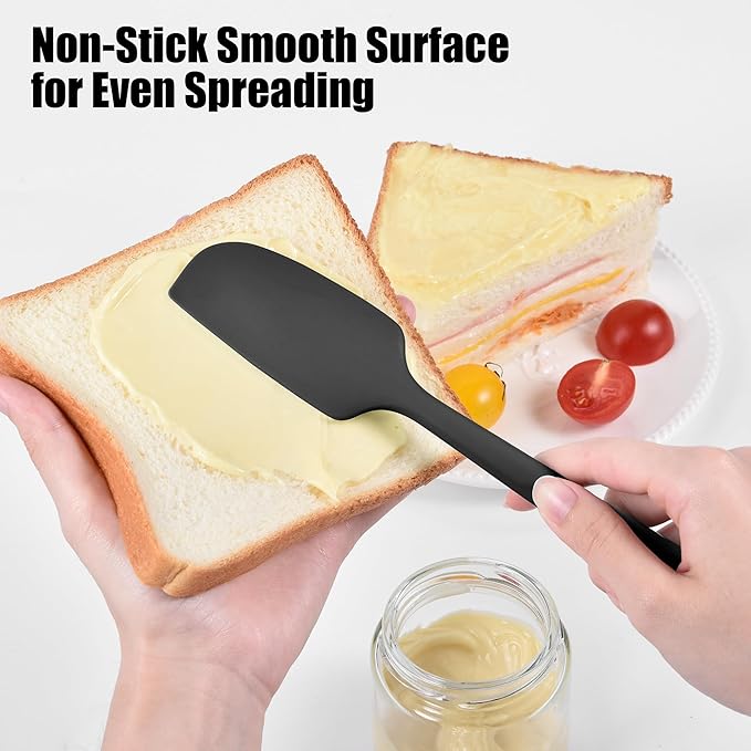 600°F Heat Resistant Small Spatula, Doosu Mini Food-Grade Silicone Bowl Scraper Compact Flexible Kitchen Cooking Baking Tool for Scraping Jar Jams Nut Butters & Mixing Stirring Sauce (Black)
