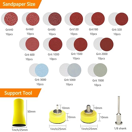 149pcs 1inch Sandpaper 40-7000grit Sanding Disc with Polishing Buffing Wheel Set Shank Backing Pad,Polishing Pads and Buffering Pad for Drill Grinder Rotary Tools, Wood Metal Jewelry