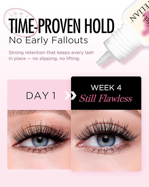 BEYELIAN Lash Cluster Glue Strong Hold Eyelash Extension Black Glue Long Lasting 3-4 Weeks Waterproof & Hypoallergenic Formaldehyde-Free for Open Eyes DIY Salon Use Only(5ML)