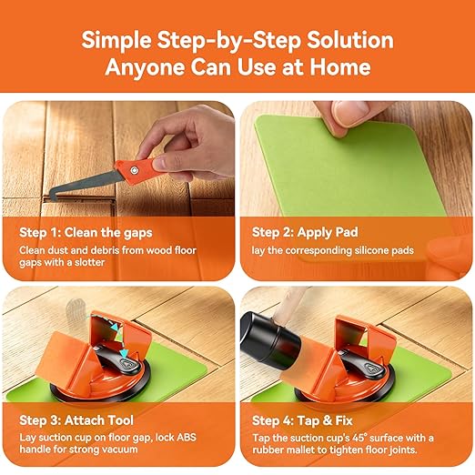 Floor Gap Fixer Tool,Heavy Duty 45° Striking Surface Floor Suction Cup Tool with Slot Cutter and Silicone Pad & Rubber Mallet for Repair Laminate Vinyl Hardwood Flooring
