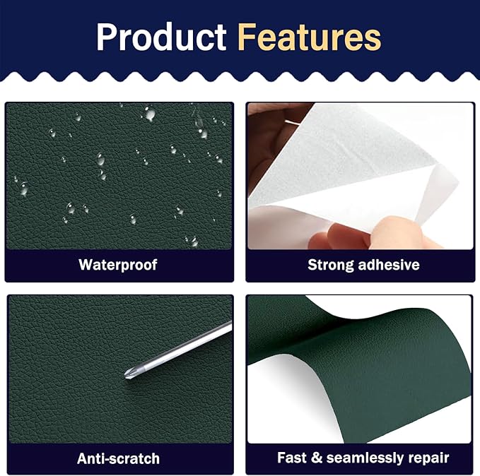 Zenyao Leather Repair Patch for Furniture - Self Adhesive Leather Repair Tape Kit, Vinyl Repair Patch, Ideal for Car Seats Couch Sofa Office Chair, 16x60 Inch, Dark Green