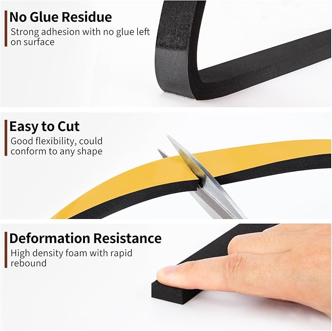 Yotache Foam Weather Stripping Tape 3/4" W X 3/8" T (New Adhesive Craft), Neoprene Foam Rubber Seal for Door Frame Insulation, Sounproofing, 13 Ft Length