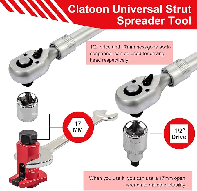 Clatoon Strut Spreader Tool, Universal Steering Suspension Strut Knuckle Spreader Tool 5-11 mm, Suspension Strut Spreader Socket Tools for Most Vehicles