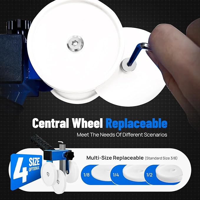 Backer Rod Insertion Tool, Depth-Adjustable with Auxiliary Wheels, Equipped with 4 Interchangeable Wheels, for Concrete Joint Sealing, Road Construction and Construction Projects