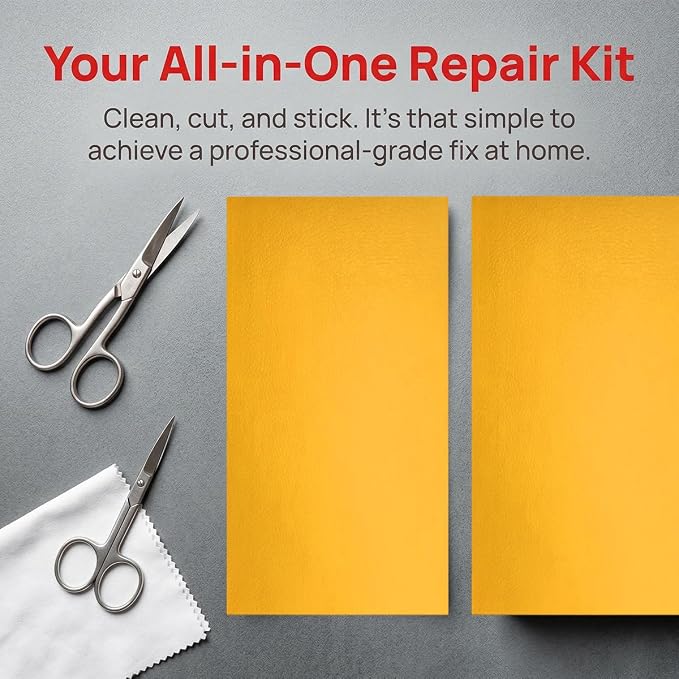2PCS Car Leather Repair Patch Tape, 4 x 8 Inch Self Adhesive Portable Vehicle Seat Vinyl Repairs Kit, Automotive Interior Furniture Restoration Kit, Universal for SUV RV Truck (Yellow)
