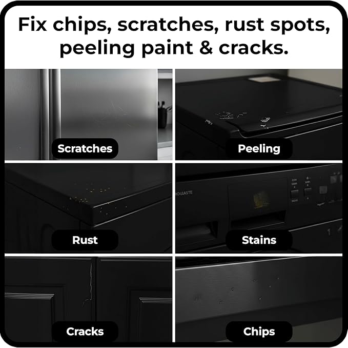 spot. High-Gloss Black Touch Up Paint – Porcelain and Appliance Repair for Chips, Stains, Scratches, and Cracks on Fridges, Microwaves, Dishwashers, Dryers, Tiles, and Metal Surfaces – 1 fl oz